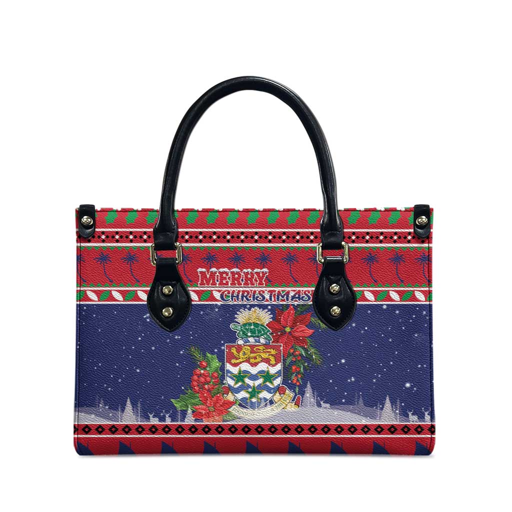 Cayman Islands Christmas Leather Bag Coat Of Arms With Poinsettia - Wonder Print Shop