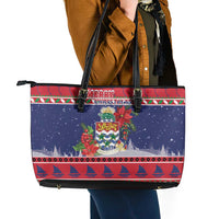 Cayman Islands Christmas Leather Tote Bag Coat Of Arms With Poinsettia - Wonder Print Shop