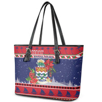 Cayman Islands Christmas Leather Tote Bag Coat Of Arms With Poinsettia - Wonder Print Shop