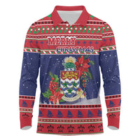 Cayman Islands Christmas Long Sleeve Polo Shirt Coat Of Arms With Poinsettia - Wonder Print Shop