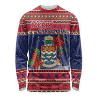 Cayman Islands Christmas Long Sleeve Shirt Coat Of Arms With Poinsettia - Wonder Print Shop