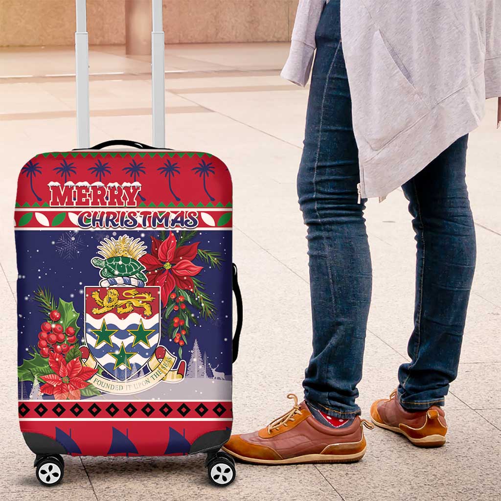 Cayman Islands Christmas Luggage Cover Coat Of Arms With Poinsettia - Wonder Print Shop