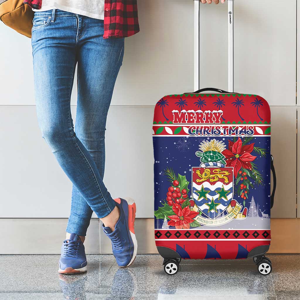 Cayman Islands Christmas Luggage Cover Coat Of Arms With Poinsettia - Wonder Print Shop