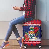 Cayman Islands Christmas Luggage Cover Coat Of Arms With Poinsettia - Wonder Print Shop