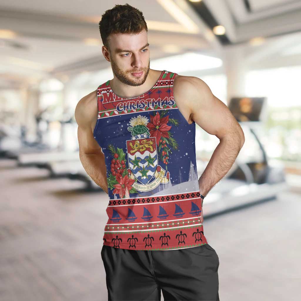 Cayman Islands Christmas Men Tank Top Coat Of Arms With Poinsettia - Wonder Print Shop