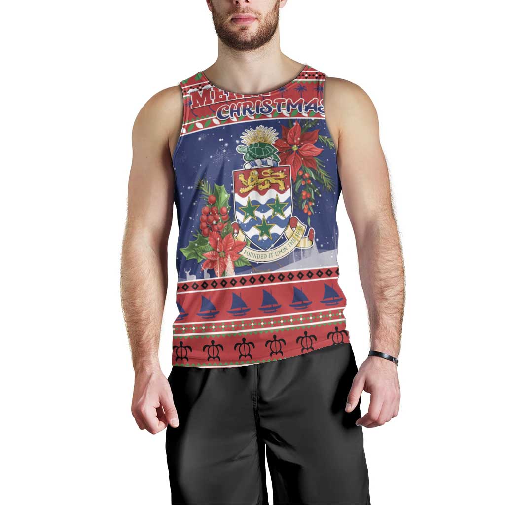 Cayman Islands Christmas Men Tank Top Coat Of Arms With Poinsettia - Wonder Print Shop