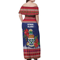 Cayman Islands Christmas Off Shoulder Maxi Dress Coat Of Arms With Poinsettia - Wonder Print Shop