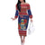 Cayman Islands Christmas Off The Shoulder Long Sleeve Dress Coat Of Arms With Poinsettia - Wonder Print Shop