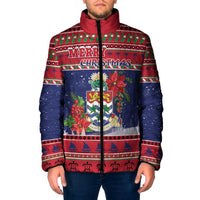 Cayman Islands Christmas Padded Jacket Coat Of Arms With Poinsettia - Wonder Print Shop