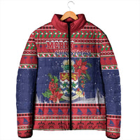 Cayman Islands Christmas Padded Jacket Coat Of Arms With Poinsettia - Wonder Print Shop