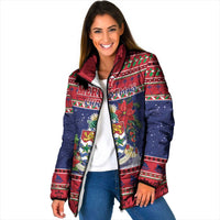 Cayman Islands Christmas Padded Jacket Coat Of Arms With Poinsettia - Wonder Print Shop