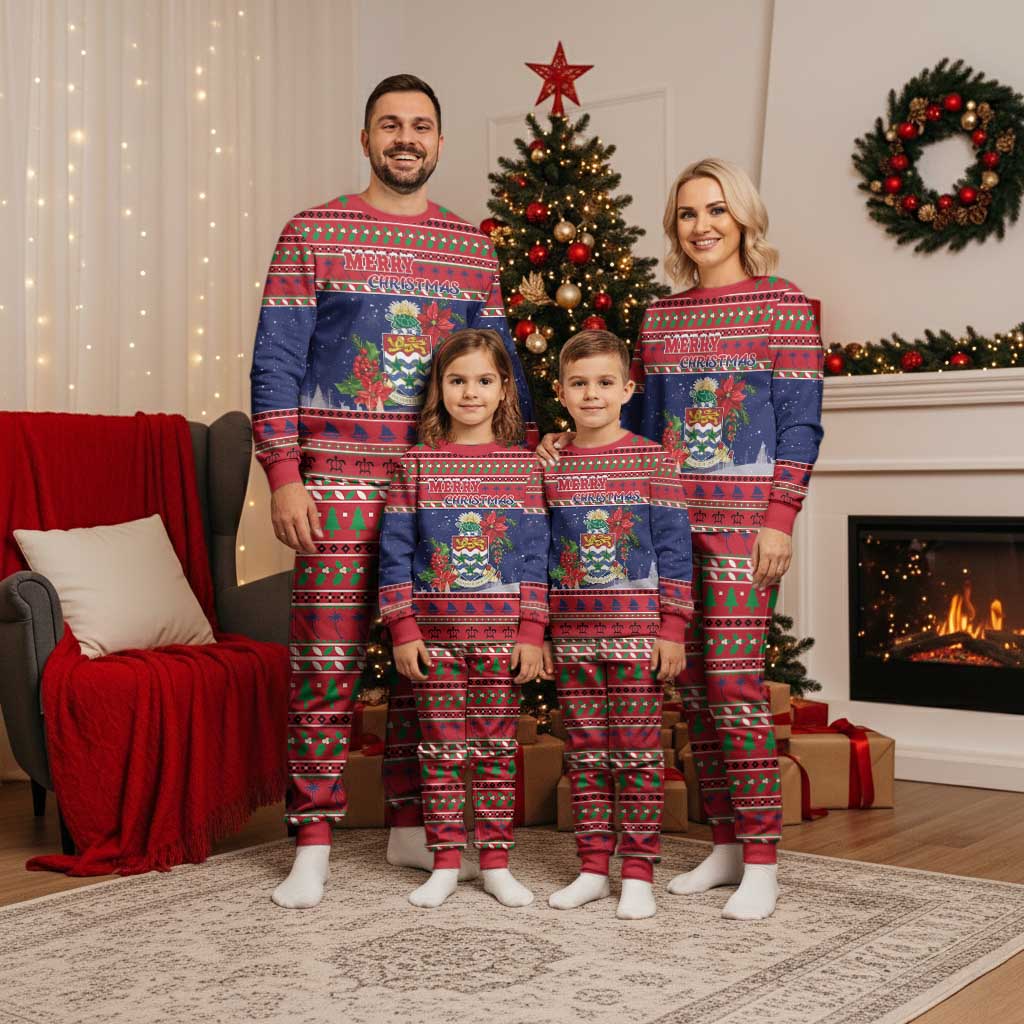 Cayman Islands Christmas Pajama Set Coat Of Arms With Poinsettia - Wonder Print Shop