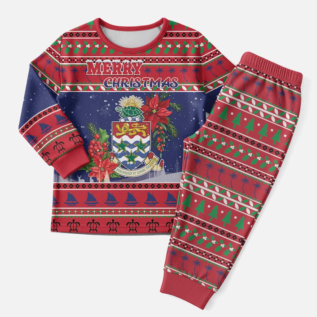 Cayman Islands Christmas Pajama Set Coat Of Arms With Poinsettia - Wonder Print Shop