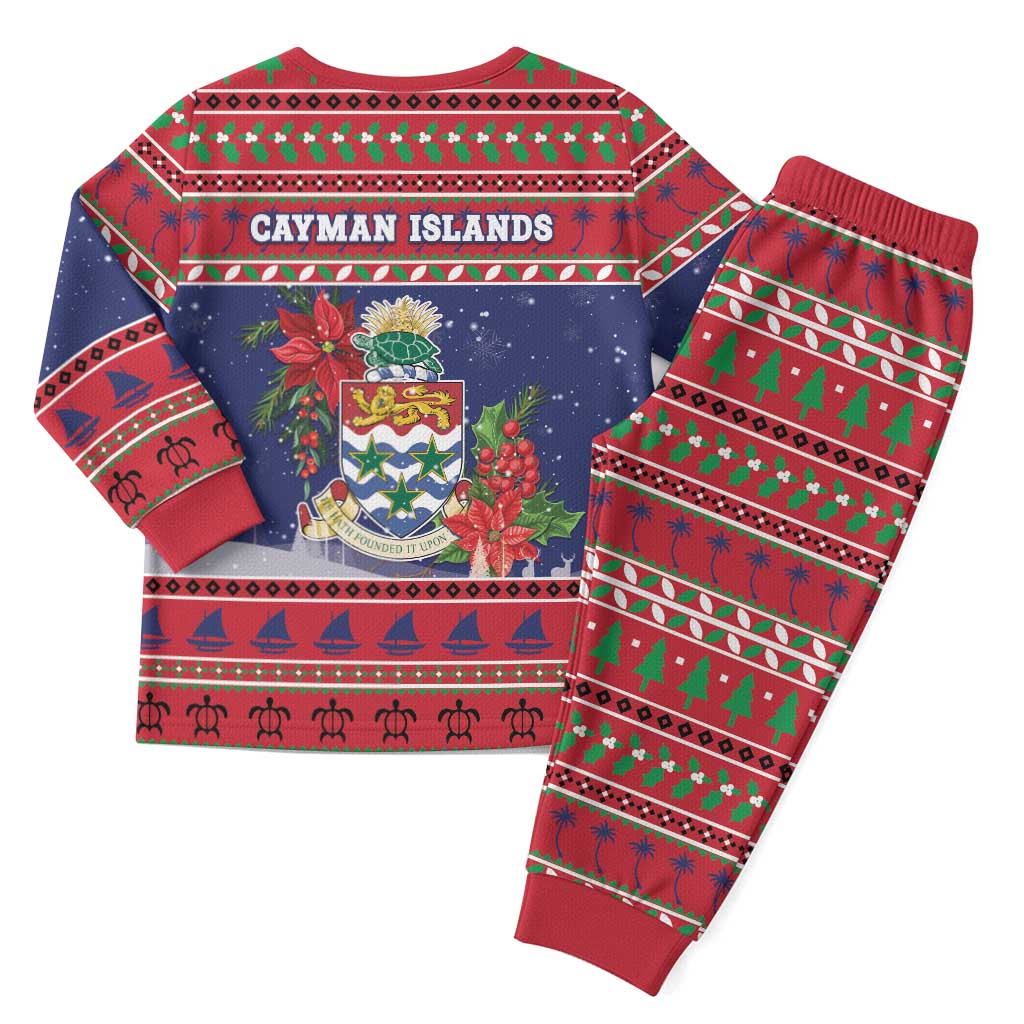 Cayman Islands Christmas Pajama Set Coat Of Arms With Poinsettia - Wonder Print Shop