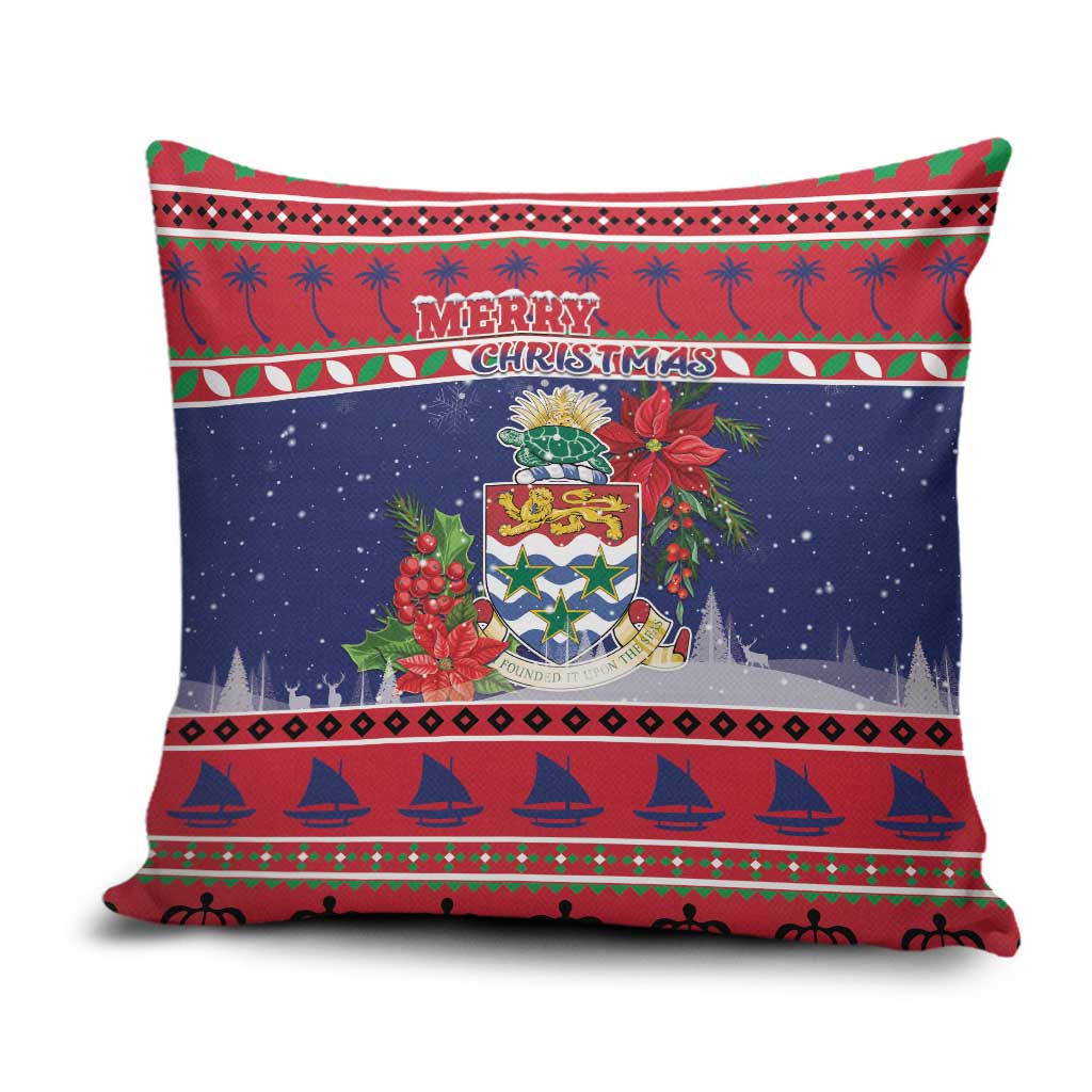 Cayman Islands Christmas Pillow Cover Coat Of Arms With Poinsettia - Wonder Print Shop