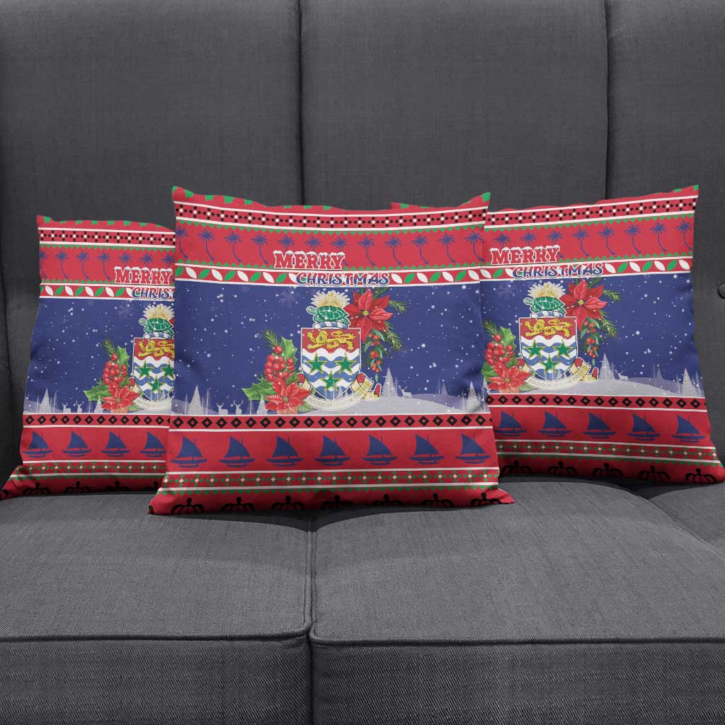 Cayman Islands Christmas Pillow Cover Coat Of Arms With Poinsettia - Wonder Print Shop