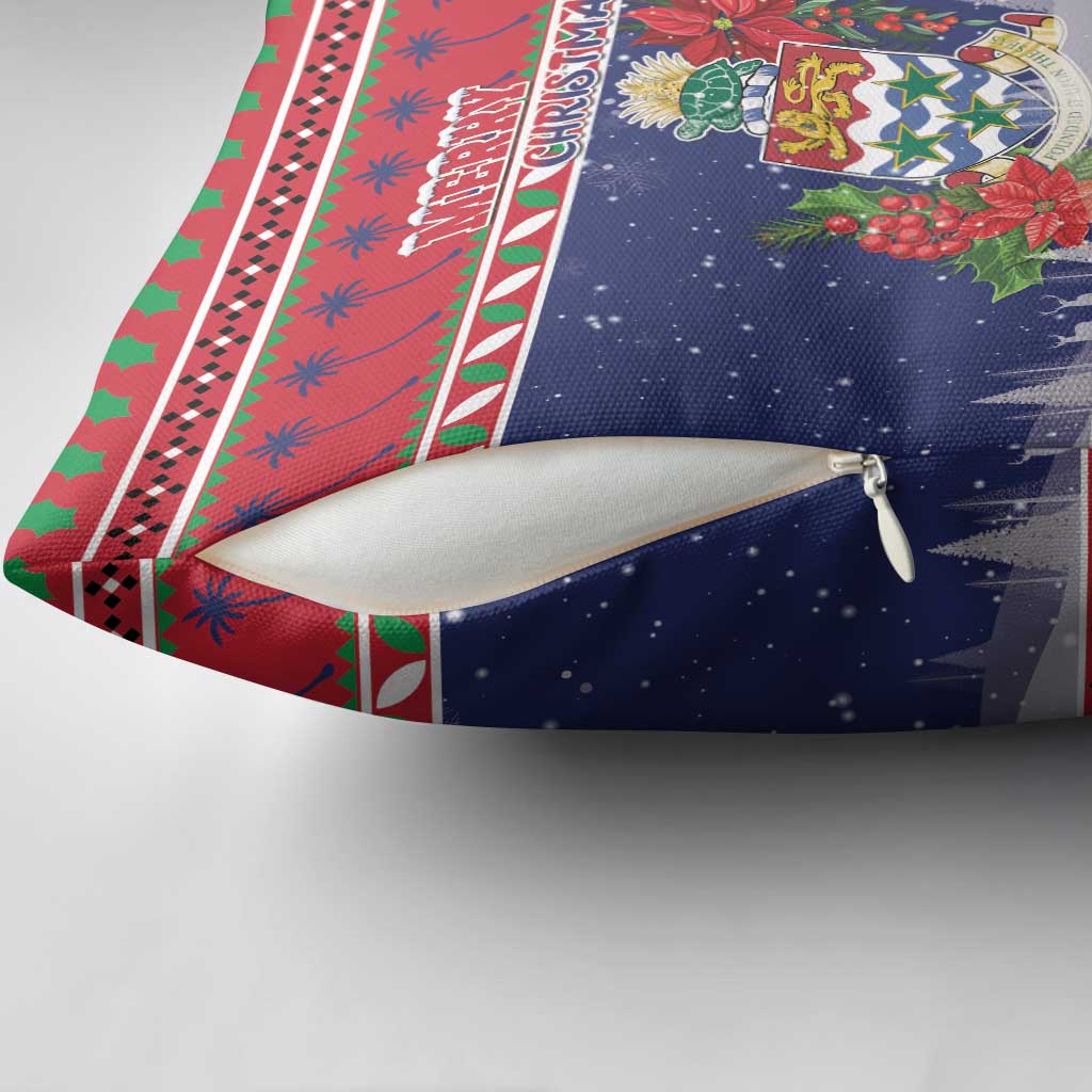 Cayman Islands Christmas Pillow Cover Coat Of Arms With Poinsettia - Wonder Print Shop
