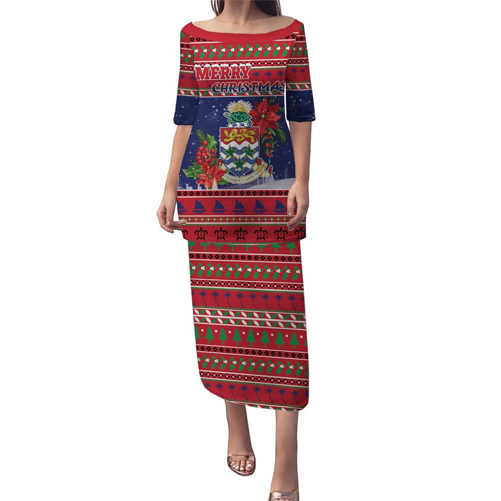 Cayman Islands Christmas Puletasi Coat Of Arms With Poinsettia - Wonder Print Shop