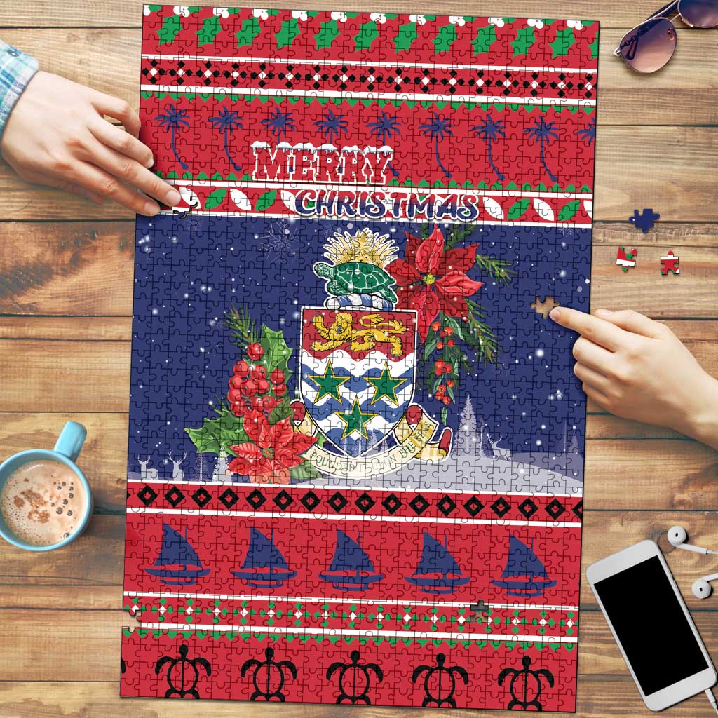 Cayman Islands Christmas Puzzle Coat Of Arms With Poinsettia - Wonder Print Shop