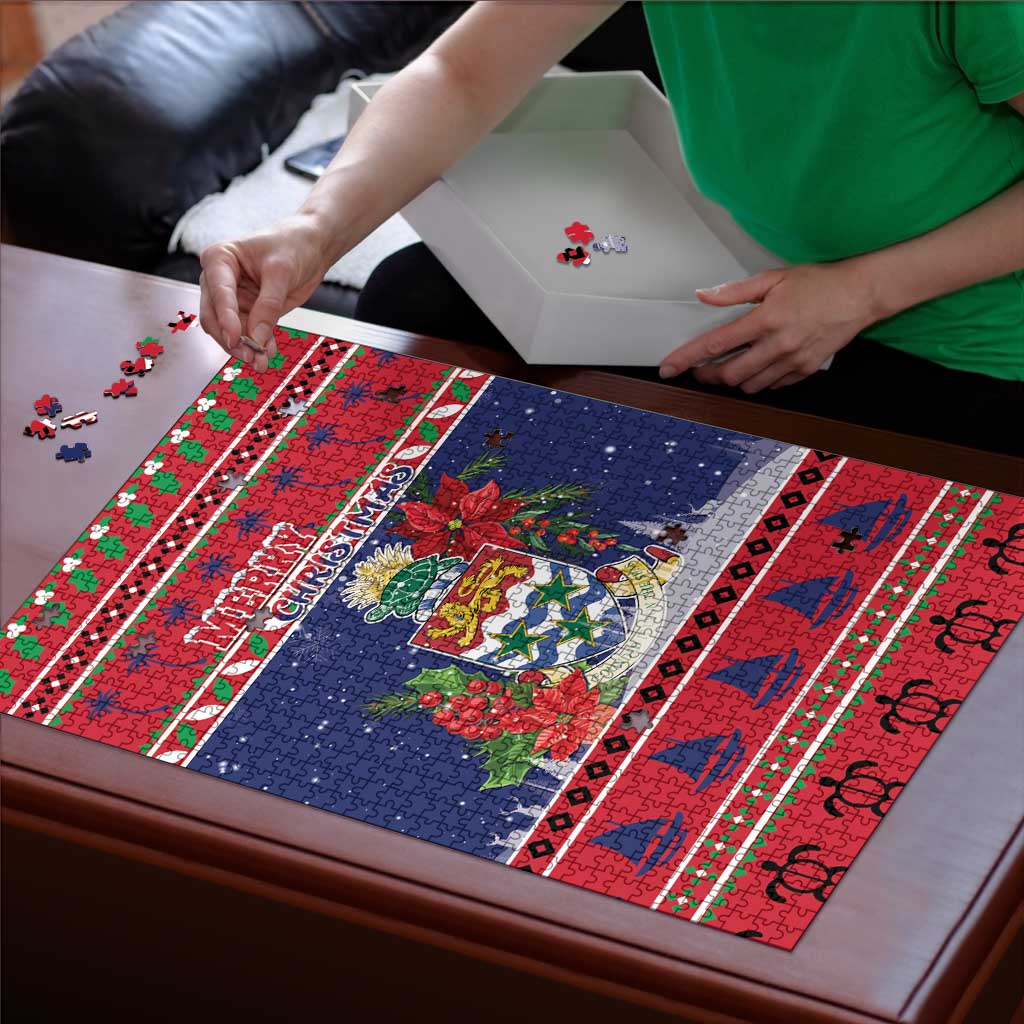 Cayman Islands Christmas Puzzle Coat Of Arms With Poinsettia - Wonder Print Shop