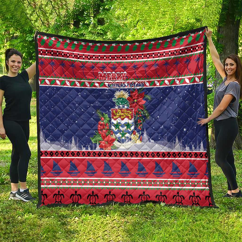 Cayman Islands Christmas Quilt Coat Of Arms With Poinsettia - Wonder Print Shop
