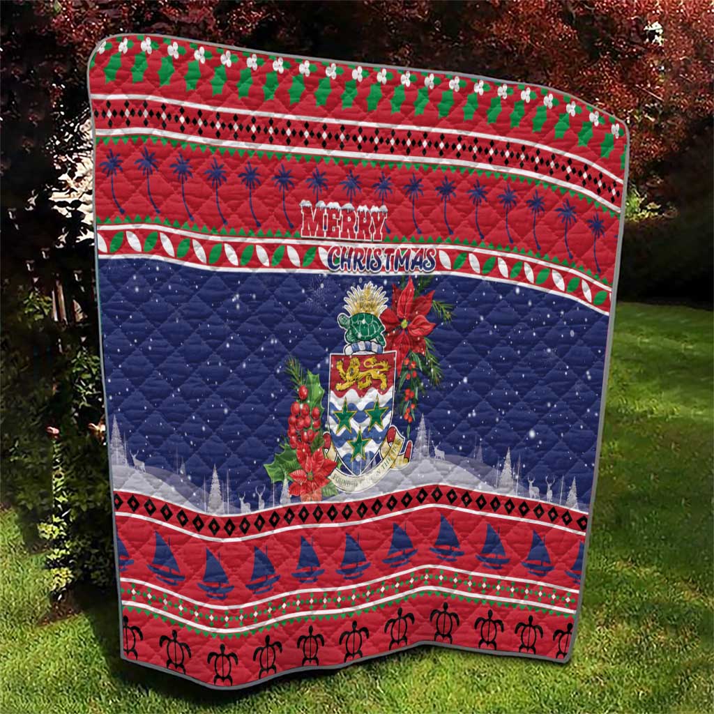 Cayman Islands Christmas Quilt Coat Of Arms With Poinsettia - Wonder Print Shop