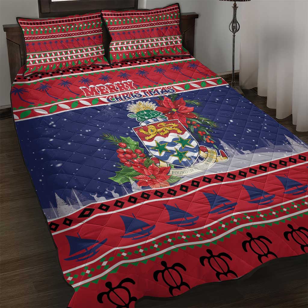 Cayman Islands Christmas Quilt Bed Set Coat Of Arms With Poinsettia - Wonder Print Shop