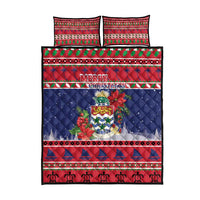 Cayman Islands Christmas Quilt Bed Set Coat Of Arms With Poinsettia - Wonder Print Shop