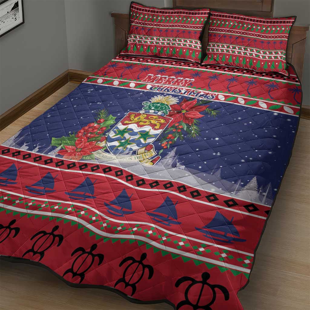 Cayman Islands Christmas Quilt Bed Set Coat Of Arms With Poinsettia - Wonder Print Shop