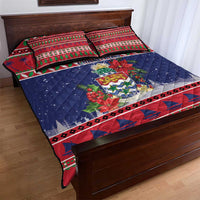 Cayman Islands Christmas Quilt Bed Set Coat Of Arms With Poinsettia - Wonder Print Shop