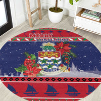 Cayman Islands Christmas Round Carpet Coat Of Arms With Poinsettia - Wonder Print Shop