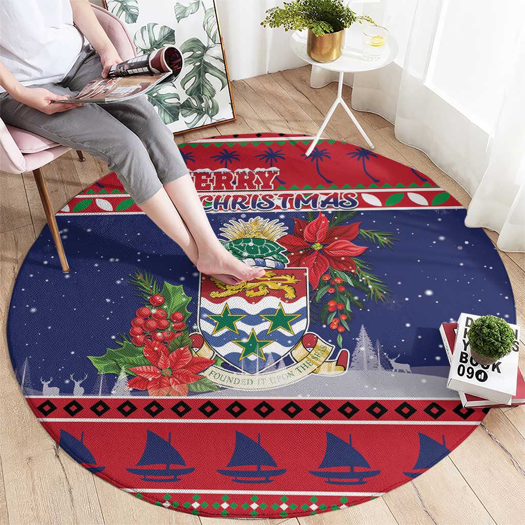 Cayman Islands Christmas Round Carpet Coat Of Arms With Poinsettia - Wonder Print Shop