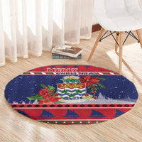 Cayman Islands Christmas Round Carpet Coat Of Arms With Poinsettia - Wonder Print Shop