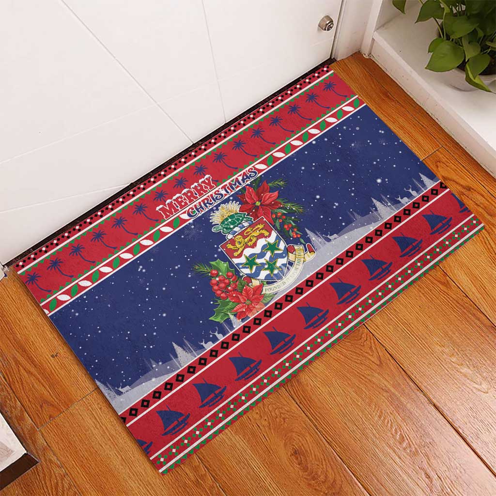 Cayman Islands Christmas Rubber Doormat Coat Of Arms With Poinsettia - Wonder Print Shop