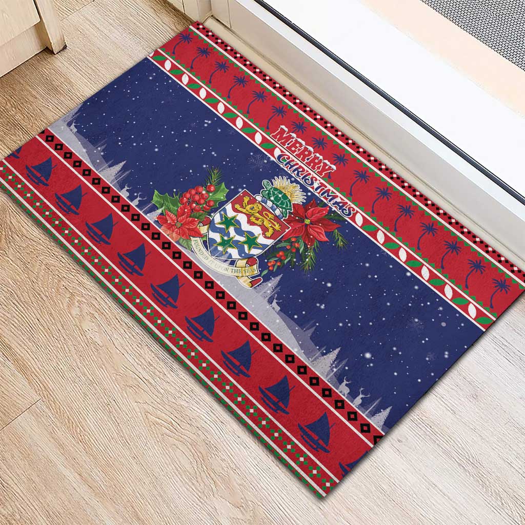 Cayman Islands Christmas Rubber Doormat Coat Of Arms With Poinsettia - Wonder Print Shop