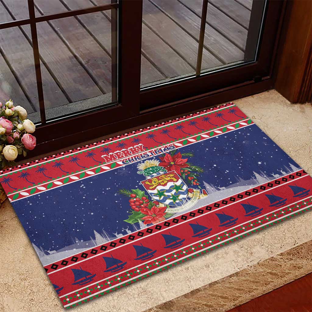 Cayman Islands Christmas Rubber Doormat Coat Of Arms With Poinsettia - Wonder Print Shop