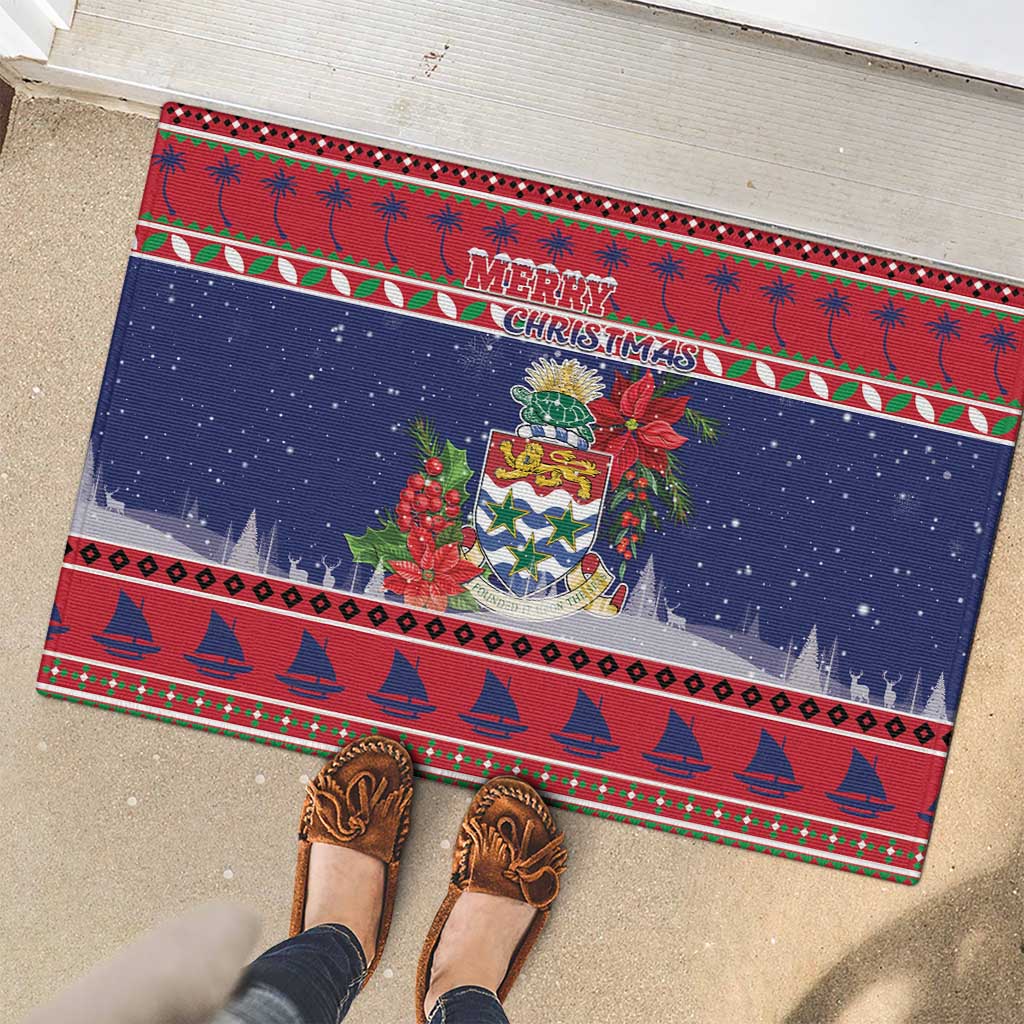 Cayman Islands Christmas Rubber Doormat Coat Of Arms With Poinsettia - Wonder Print Shop