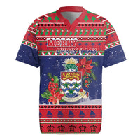 Cayman Islands Christmas Rugby Jersey Coat Of Arms With Poinsettia - Wonder Print Shop