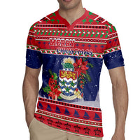 Cayman Islands Christmas Rugby Jersey Coat Of Arms With Poinsettia - Wonder Print Shop