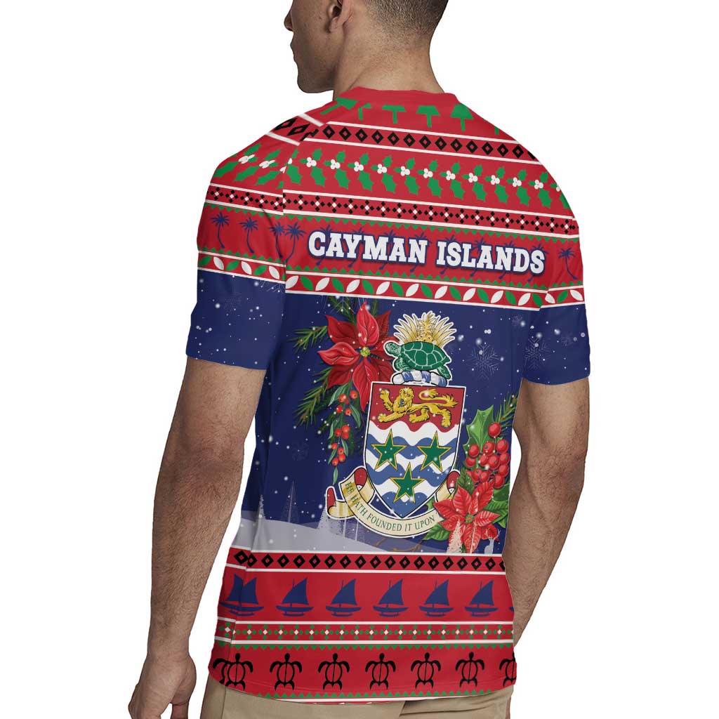 Cayman Islands Christmas Rugby Jersey Coat Of Arms With Poinsettia - Wonder Print Shop
