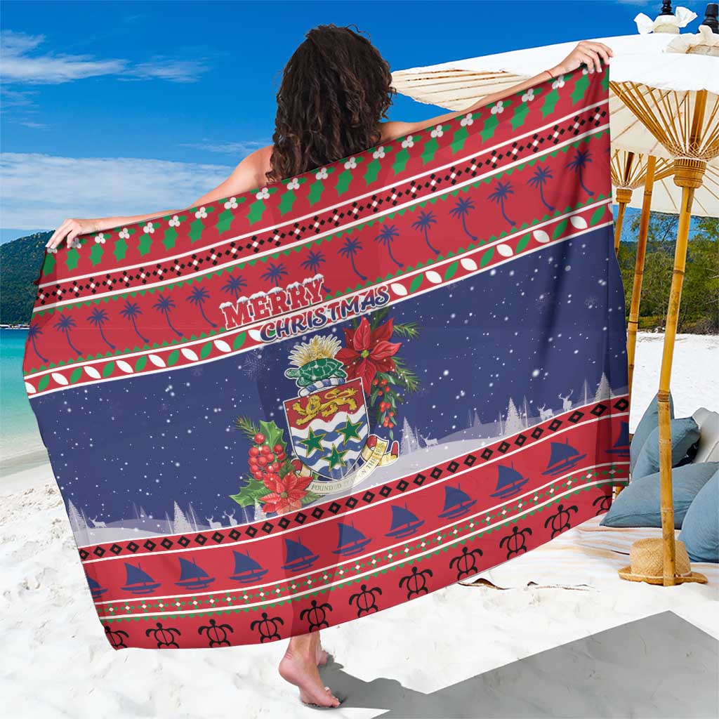 Cayman Islands Christmas Sarong Coat Of Arms With Poinsettia - Wonder Print Shop