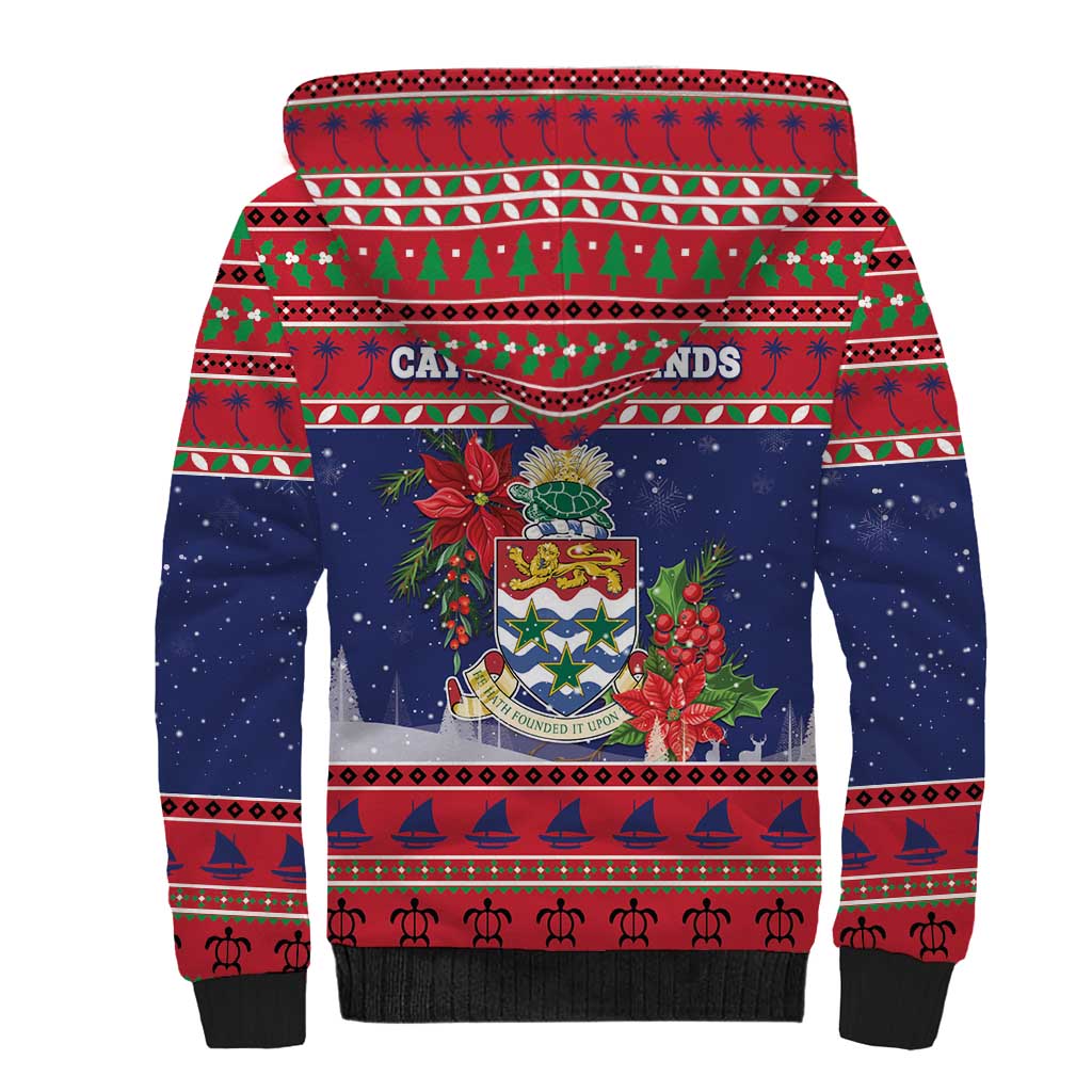 Cayman Islands Christmas Sherpa Hoodie Coat Of Arms With Poinsettia - Wonder Print Shop