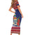 Cayman Islands Christmas Short Sleeve Bodycon Dress Coat Of Arms With Poinsettia - Wonder Print Shop