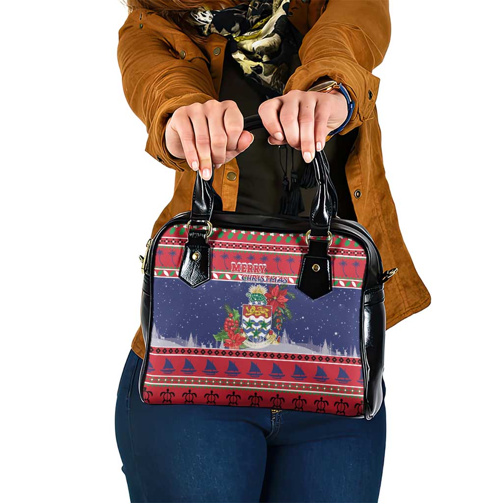 Cayman Islands Christmas Shoulder Handbag Coat Of Arms With Poinsettia - Wonder Print Shop