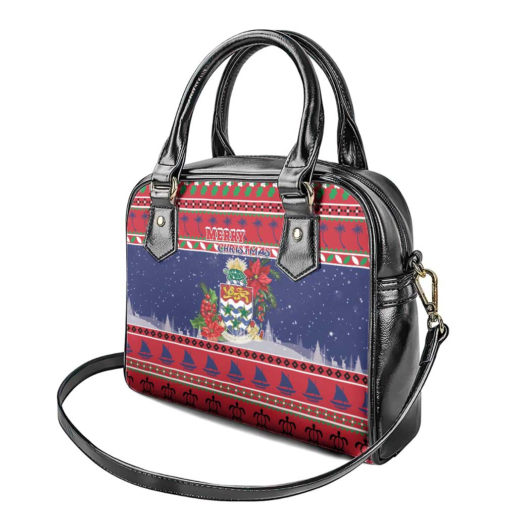 Cayman Islands Christmas Shoulder Handbag Coat Of Arms With Poinsettia - Wonder Print Shop