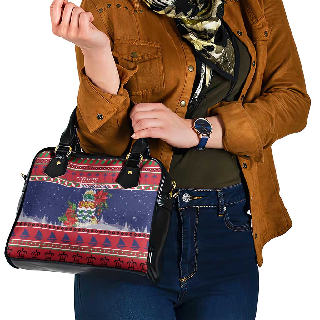 Cayman Islands Christmas Shoulder Handbag Coat Of Arms With Poinsettia - Wonder Print Shop