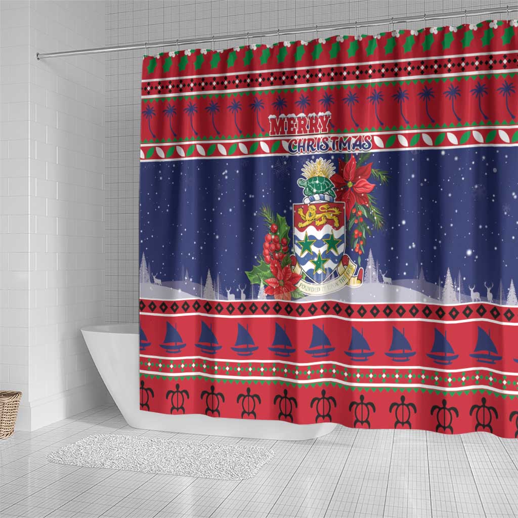 Cayman Islands Christmas Shower Curtain Coat Of Arms With Poinsettia - Wonder Print Shop
