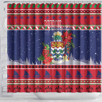 Cayman Islands Christmas Shower Curtain Coat Of Arms With Poinsettia - Wonder Print Shop