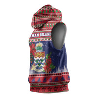Cayman Islands Christmas Sleeveless Hoodie Coat Of Arms With Poinsettia - Wonder Print Shop