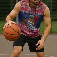 Cayman Islands Christmas Sleeveless Hoodie Coat Of Arms With Poinsettia - Wonder Print Shop